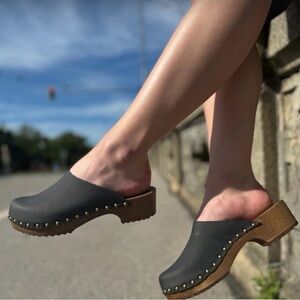 Black Studded Slip-On Clog Mules